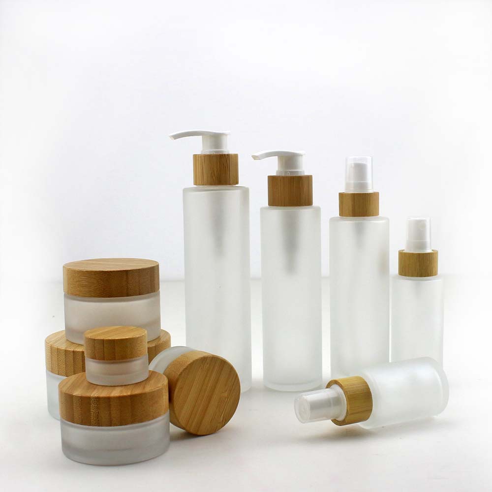 Luxury Skincare Packaging - Natural Bamboo Perfume Bottle Frosted Glass